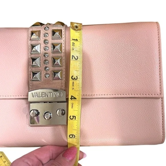 Valentino Cocotte Rose Pink Leather Silver Rockstud Envelope Shoulder Bag $895 - Picture 15 of 16